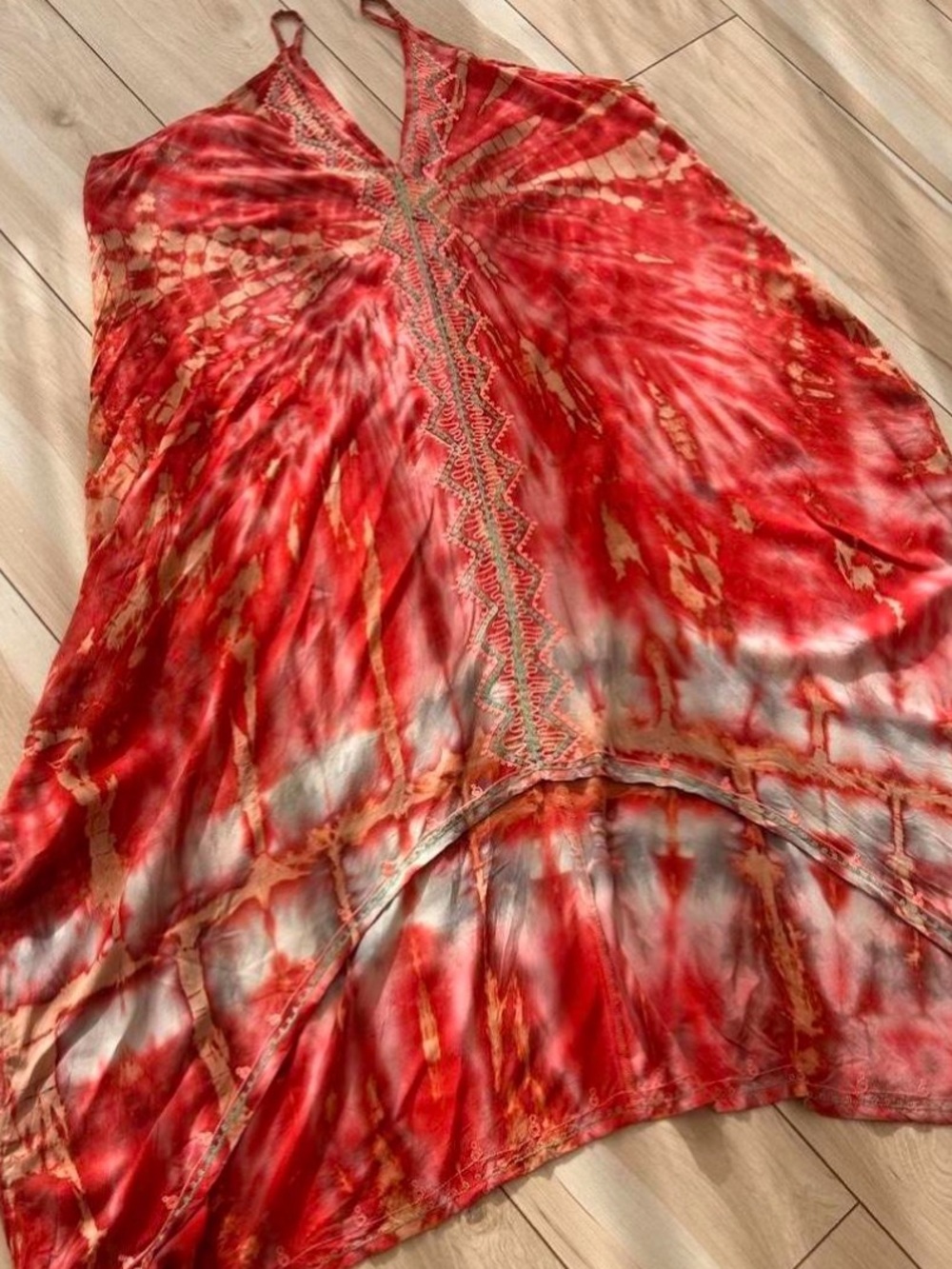 Red Tie-Dye V-Neck Maxi Slip Dress - Picture 7 of 7